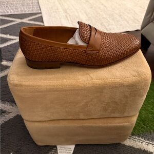 Men's Tan Woven Leather Loafers